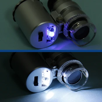 20 ks/veľa Univerzálny Klip, Inteligentný Telefón Mikroskopom 60X Osvetlené Zväčšovacie Sklo Digitálny Mikroskop LED Svetlo, UV Svetlo