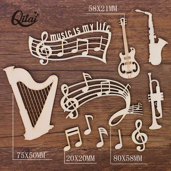 QITAI 55PCS/BOX Gitara/harfa/hudobné poznámka Dreva Remesiel Plátky Pre melódie DIY Scrapbooking Príslušenstvo Ručné Domova WF322