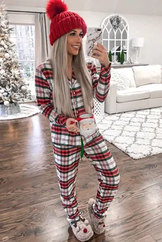 Vianočné Oblečenie, Pyžamá 2 Ks Súpravy Žien Bežné 2020 Jeseň Singel svojim Topy, Nohavice, Nohavice Oblečenie Sleepwear Pyžamá