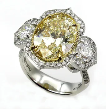 Dámske Luxusné Šperky Crystal Zapojenie snubný Prsteň Veľké Žlté Zirkón Krúžok