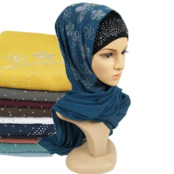 D2 10pcs Diamond ženy obyčajný bublina šifón šatku hidžáb zábal farbou šály, čelenky moslimských hijabs šatky/šatku
