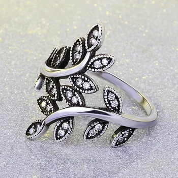 Utimtree Originálny Dizajn 925 sterling silver Šperky Prstene Cubic Zirconia Leaf Zapojenie Promise Ring pre Ženy Darček
