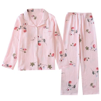 Japonský štýl, dámy, jarné, jesenné a letné bavlna, krep handričkou dlhým rukávom nohavice pyžamo nastaviť cartoon home service žena
