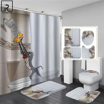 3D Dinosaura Sprchové Závesy Nepremokavé Kúpeľňa Záclonové Háčiky s Anti-slip Vaňa Mat Nastaviť Mäkké Koberce, WC v každej izbe Wc Koberec Domova