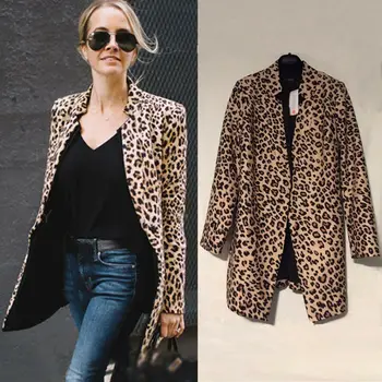 Bežné Dámy Otvoriť Steh Sako Ženy Bunda S Drážkou Golier Ženskej Módy Leopard Oblečenie Outwear 2020 Jar Jeseň Kabát
