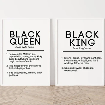 Maliarske plátno Čierneho Kráľa a Kráľovnej Definícia Citát Plagáty Vytlačí Spálňa Melanínu Wall Art Black Beauty Domova Bez Rámu