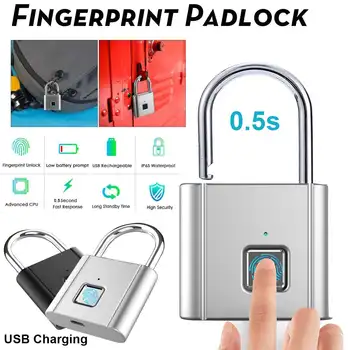 Keyless Smart Odtlačkov prstov Visiaci zámok, USB Nabíjateľné Bezpečnostné zámky Dverí Rýchle Odomknutie Nehrdzavejúcej Zliatiny Zinku Samostatne Rozvíjať Čip