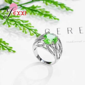 Čistý Luxus Zelená Crastal Snubný Prsteň Duté Dizajn, Najnovšie 925 Sterling Silver Krúžky Pre Ženy Micro Zirkón Kamene Strany