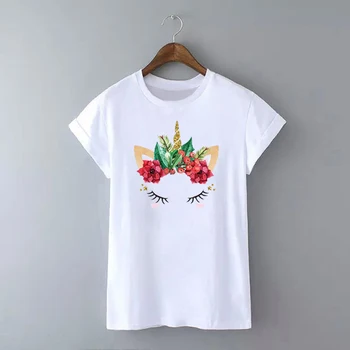 LUS LOS Jednorožec Print Biele Tričko Žien Teraz Móda Jar Leto Krátke Rukávy Pohodlné T-Shirt