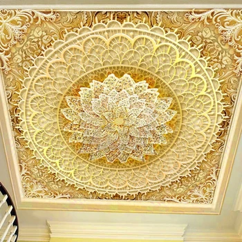 Vlastné Stropné Nástenné Tapety 3D Stereo Zlatý Diamant Kvet Zenith Fresco Obývacia Izba Hotel Jedáleň 3D Luxus Stenu Papiere