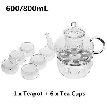 600/800mL žiaruvzdorné Sklo Infuser Kanvica Teaware Set s Teplejšie a 6pcs Dvojité Steny Teacups Kanvica Kanvica na Čaj Kungfu