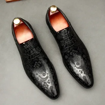 Originálne Kožené Mužov Šaty Topánky Office Business Svadobné Black Rezbárstvo Luxusné Formálne Prízvukom Ukázal Prst Oxfords Pánske Topánky