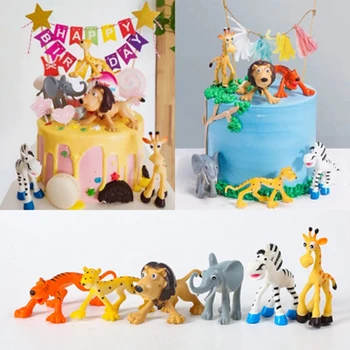 Lesné Zvieratá Tortu Vňaťou Jungle Safari Cake Decor Happy Birthday Party Dekor Deti Hračka Darčeky Tiger Fox Lev, Žirafa Tortu