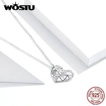 WOSTU Reálne 925 Sterling Silver Openwork Srdce Náhrdelník s Dlhým Reťazcom Odkaz Pre Ženy, Svadobné Milenca Romantický Náhrdelník Šperky CQN364