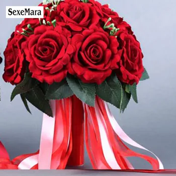 Nové Dorazí Nevesta drží kvetiny,Nevesta 's Kytice,svadobné červené svadobné kytice
