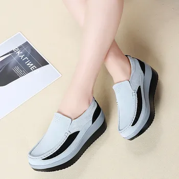 MVVJKE 2020 nové ručné ženy platforma topánky semiš kožené moccasin ploché topánky moccasins pohodlné topánky bez čipky bežné