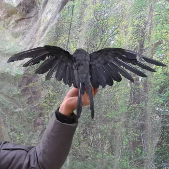Halloween prop perie Vrana vták veľké 25x40cm šíri krídla Black Crow toy model hračka,Výkon prop