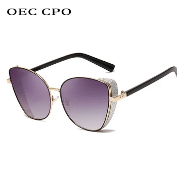 OEC CPO Luxusné Cat eye slnečné Okuliare Muži Ženy Móda Punku Nadmerné Slnečné Okuliare Žena Vintage Kovové UV400 O147