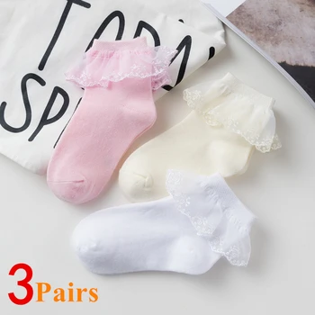3 Páry/Veľa, Bavlna Dievčatá Ponožky Letné Čipky Volánikmi Členkové Ponožky Baby Ponožky Módne Elastické Deti Princezná Ponožky