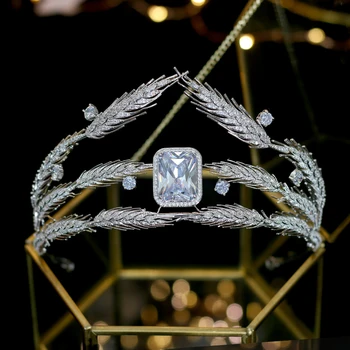 Clasico trigo oreja 3A CZ zirkónmi cubico novia novia plata tocado corona accesorios para el cabello joyeria de las mujeres