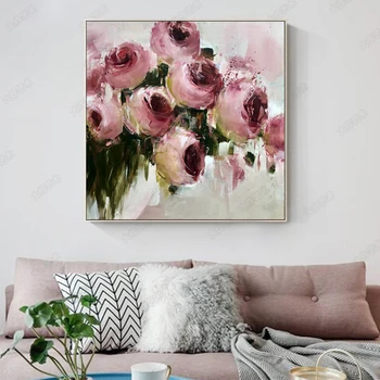 Ručne Maľované Abstraktné Ružový Kvet Maľovanie Na Plátno Na Stenu Umenie Frameless Obrázok Dekorácie Pre Obývacia Izba Domova Darček