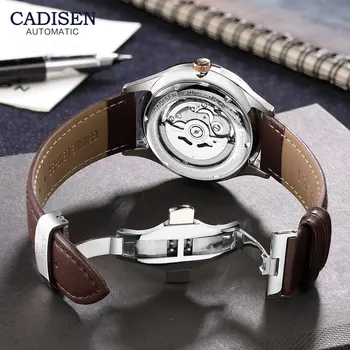 CADISEN Pánske Automatické Mechanické Hodinky Luxusné Top Značky Náramkové hodinky NH35A Pohyb Bežné Kožený Remienok Hodiniek Muž Relogio 8143