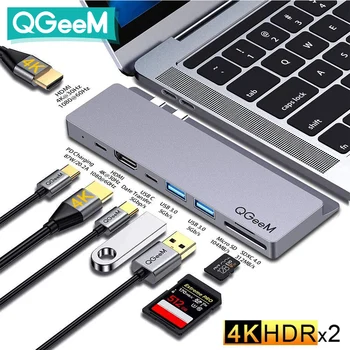 QGeeM USB C Hub Dock pre Macbook Pro SD TF Karty Čitateľov Dual HDMI PD Multi USB Hub Typ C Adaptér Splitter Typ-C Rozbočovač pre Notebook