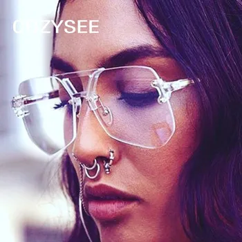 Štýlový Bez Obrúčok Okuliare Ženy Oversize Tvar Štvorca Klasické Dizajnér Gradient Slnečné Okuliare Dámy Nit Veľký Rám Muž V Tieni