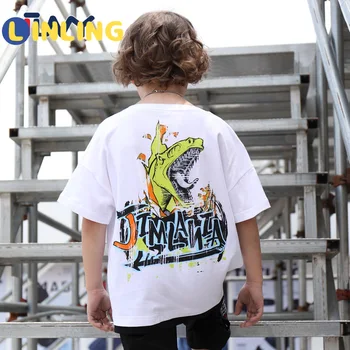 LINLING Chlapec Teens Topy detské Letné Oblečenie Bavlna Dinosaura Krátky Rukáv Deti Tshirts Chlapec Bežné Pohode T-shirt V235