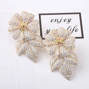 XIUMEIYIZU Luxusné Kvetinové Náušnice Krásne Farby Zirconia Micro-intarzia Listy Náušnice Módne Šperky pre Ženy Svadobné Svadobné