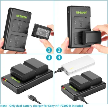 Neewer Dual Micro USB Nabíjačka pre Sony NP-FZ100 Batérie, Kompatibilný so Sony A9 A7III A7RIII Kamery
