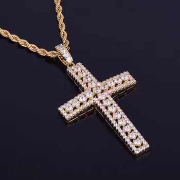 Zirkónmi Cross Prívesok Zlatej Farby Medi Materiál Bling Zirkón Kríž Náhrdelník Muži Ženy Hip Hop Šperky