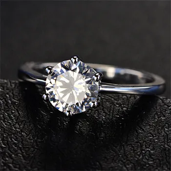 Skutočné S925 Šterlingov Strieborné Prstene Pre Ženy Jednoduché Klasické Šperky Kolo Kameň Cubic Zirconia 6 Pazúry Krúžok Jemné Šperky