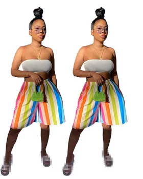Odporúča 2020 Letné Hot Predaj Žien Príležitostné Voľné Širokú Nohu Rainbow priečne pruhované Vytlačené Šortky Fitness Lady Dovolenku Pláž Nosiť