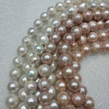 JYX Nové Edison Pearl Reťazce Prírodné Sladkovodné perly 13-15 mm Kolo String vysokej kvality 16inches(biela,ružová)