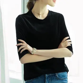 M-6XL 7XL plus veľkosť Značky 8 farieb kórejský štýl ženy, polovičný rukáv velúrové košele，módne office lady velvet blúzky čierna sivá