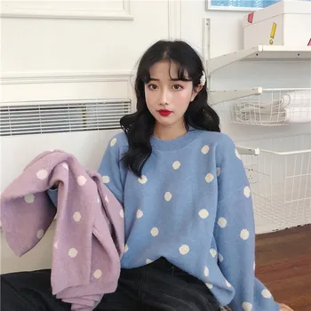 2020 dámske Svetre Japonský Kawaii Ulzzang Vintage Bežné Sladké Polka Dot Sveter Žena kórejský Harajuku Oblečenie Pre Ženy