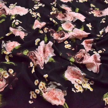 Pol Metra Nový Príchod Čiernymi nohavičkami S Elegantným Veľké Kvetina Tlače Šifón Textílie Pre Košeľu Iady ošatenie Materiál T1366