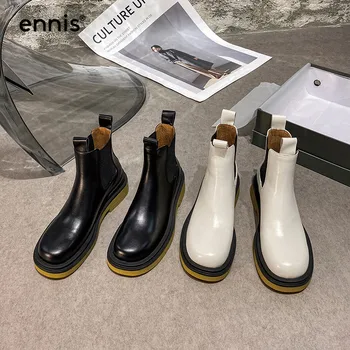 ENNIS Dizajnér Chelsea Boots Ženské Topánky pravej Kože Ženy, Topánky Zimné Aurumn Dámske Členkové Topánky Biela Čierna Béžová A0178
