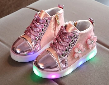 2019 osvetlené deti topánky svetelný tenisky dievčatá led osvetlené topánky dieťa svetelný teniska Kvetinový Nabitá pu led obuvi