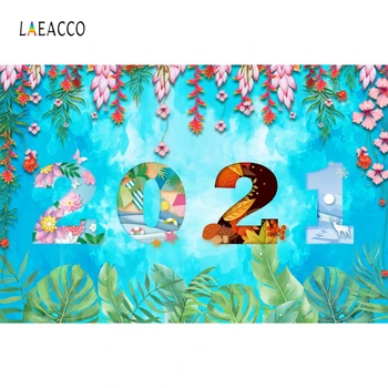 Laeacco 2021 Šťastný Nový Rok Pozadia Kvet, Listy Home Party Dekorácie Scény Fotografie BBackdrop Pre Photo Studio