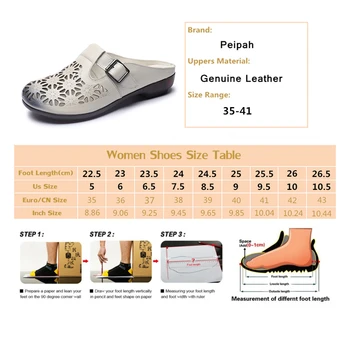 PEIPAH 2020 Letné dámske Originálne Kožené Topánky, Dreváky Kolo Hlavy Pošmyknúť Na Femme Papuče Retro Duté Zapatillas Mujer