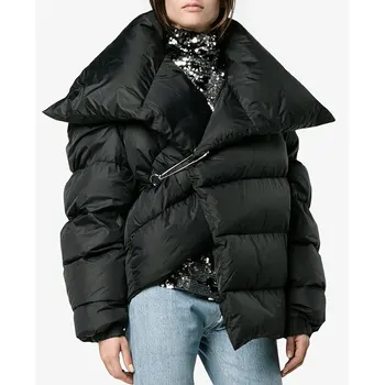 Nepravidelný nika nutral načechraný kačica nadol bunda žena zimné nové módne veľké klope hrubšie teplé personalitcoat wq2511
