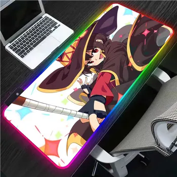 Megumin Anime Dievča RGB Anime Zamykanie Stôl MousePad PC Počítač Pad Anti-slip Notebook Mouse Mat Mousepad Hry Kawaii Podložka pod Myš XXL