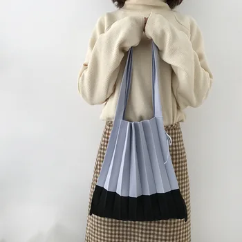 Vlna pletenie Skladaný Tašky Patchwork Šnúrkou Nákupné Tašky Dievčatá Príčinné Veľká Taška cez Rameno kórejský Japonský Elegantné Malé Kabelky
