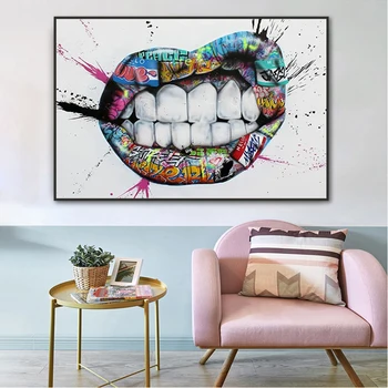 Zuby a Pery Graffiti Stena Umelecké Plátno Tlačiť Maľovanie na Ulici Pop-Kiss Plagáty a Vytlačí na Stenu Obrázky, Obývacia Izba, Spálňa