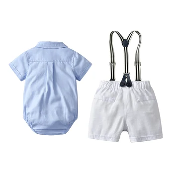 Veľkoobchod Novorodenca Chlapec Luk Oblečenie Nastaviť Formálne Gentleman Oblek pre Letné Oblečenie Romper + Biele Šortky