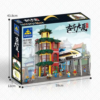 KAZI 2492pcs Čínsky štýl street view Guting Budovy, stavebné bloky, hračky montáž Fuxing vlak detí logická hračka
