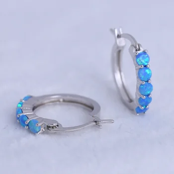Ayowei Okrúhle náušnice pre ženy Darček Strany Blue Fire Opal striebro pečiatkou Hoop náušnice módne šperky OE748A