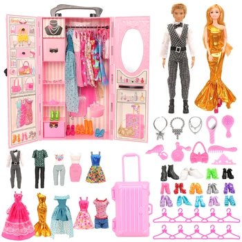 Móda 43 Položky/set domček pre bábiky s Nábytkom Hračky = šatník + 42 Bábiky, príslušenstvo, Oblečenie pre barbie, Ken Hry Vianočné Deti Hračky